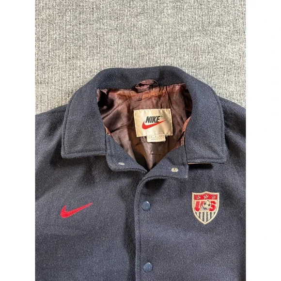 Vintage Nike US Soccer Varsity Jacket Mens Small Navy Blue Wool Leather Sleeves - Picture 11 of 16